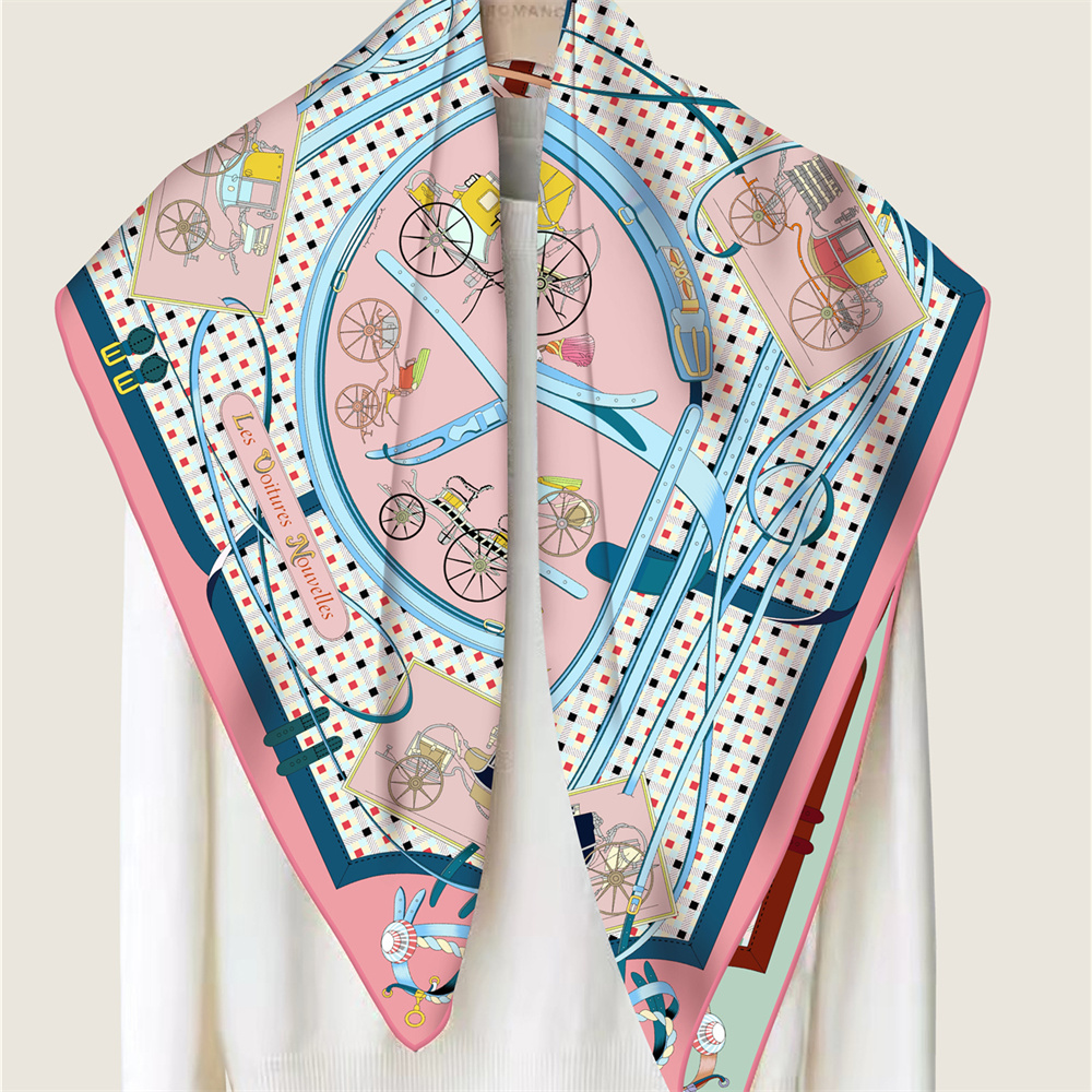 Marque foulards en soie chariot imprimé sergé foulard en soie femmes châles Design de luxe Hijab mode carré frisé écharpe foulard