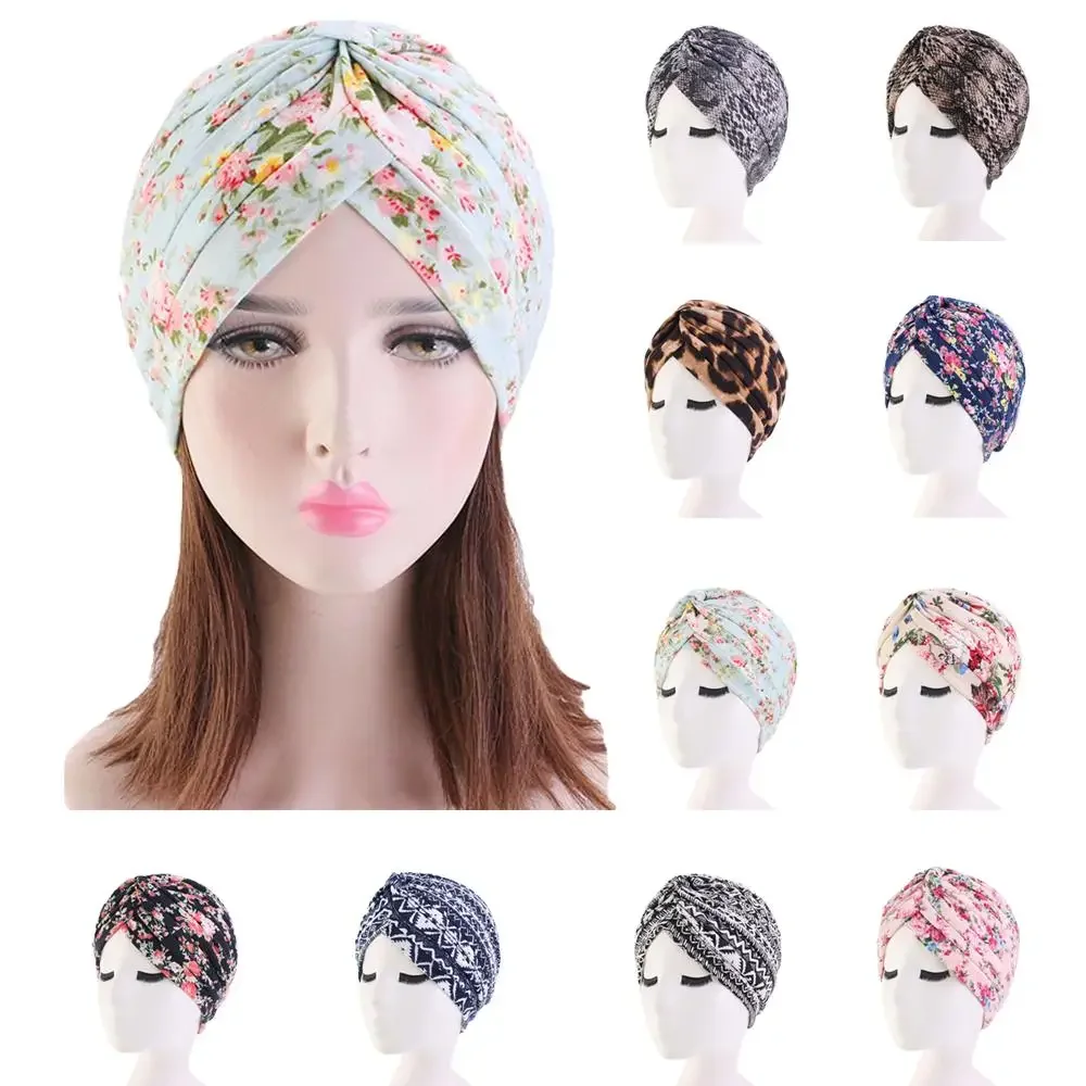 Turban indien femmes musulmanes Hijab imprimé fleuri chapeau Cancer chimio casquette islamique perte de cheveux couverture Bonnet Bonnet tête écharpe plissée