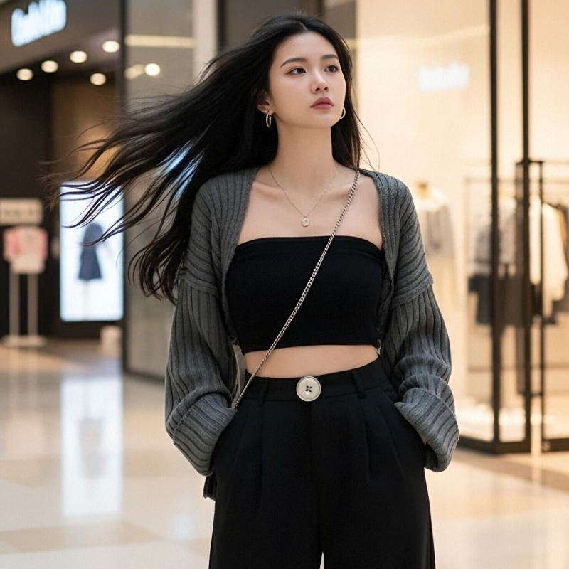 Cardigan court en maille style coréen à manches chauve-souris, coupe ample, couleur unie, sexy, pour printemps et automne