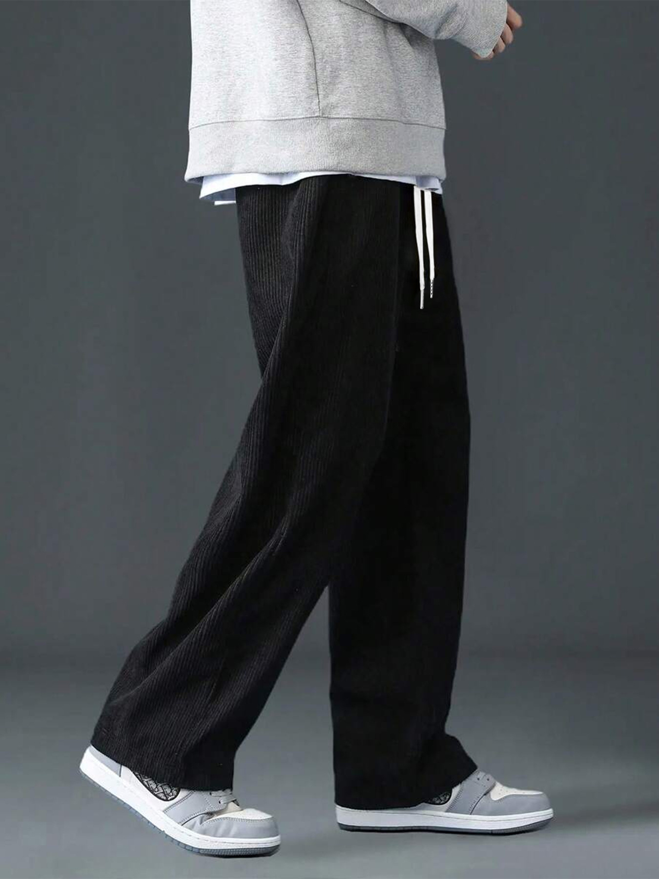 Pantalon Classique en Velours Côtelé Droit pour Homme – Kaki, Noir, Gris – Coupe Ample Tendance avec Taille Élastique – Doux, Extensible, Décontracté – Vêtements Masculins