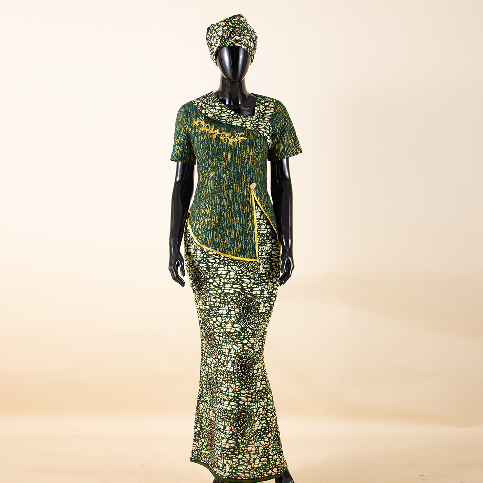 Femmes africaines jupe ensemble robe de luxe à manches courtes fente haut et jupe mince robes avec bandeau robe de mariée 2526056