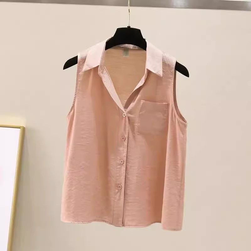 Chemisier sans manches en mousseline de soie pour femme, couleur unie, style coréen, coupe ample, simple boutonnage, nouvelle collection été 2026