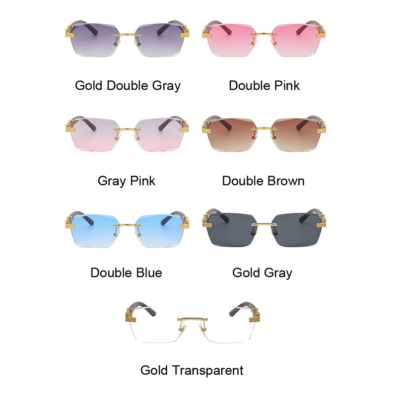 Lunettes De soleil carrées sans bords De luxe pour hommes et femmes, marque De styliste, dégradé sans cadre, mode Vintage en bois Oculos De Sol