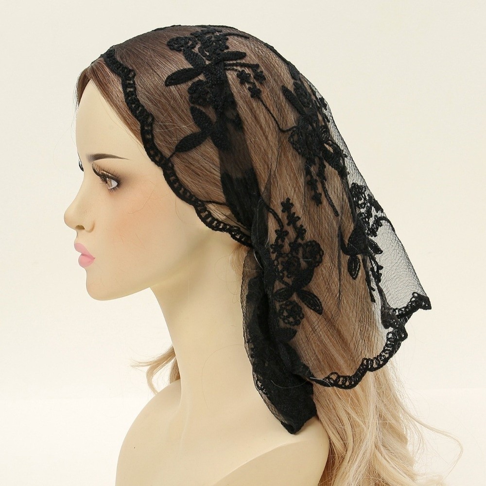 Écharpe légère et élégante brodée de fleurs, style français vintage, en crochet, voile de tête transparent, petite taille, en dentelle, triangle, pour l'été