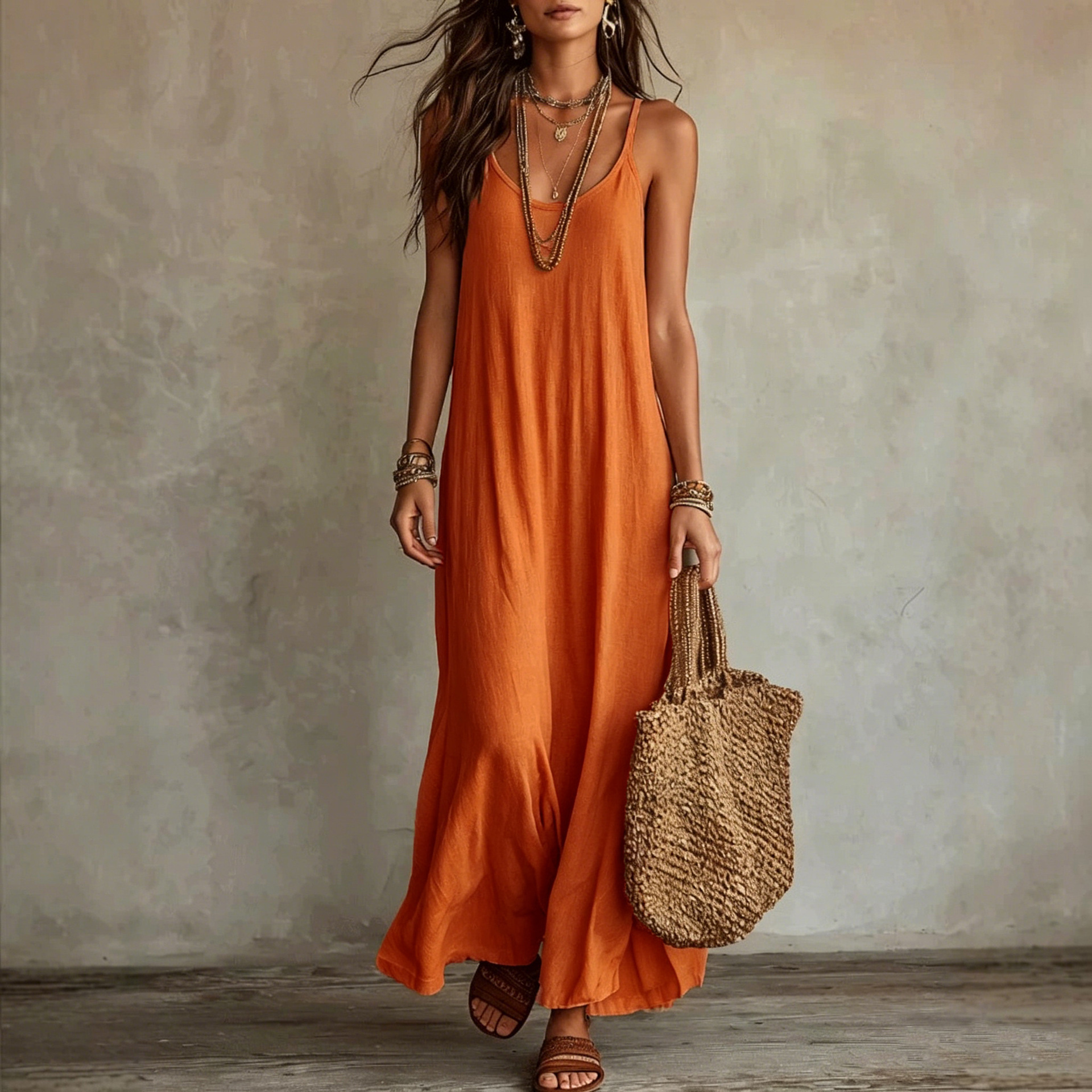 Robes Camisole Dos Nu pour Femme, Robe Bohème d'Été à Bretelles Fines, Robe Longue Décontractée, Robe de Plage pour les Vacances
