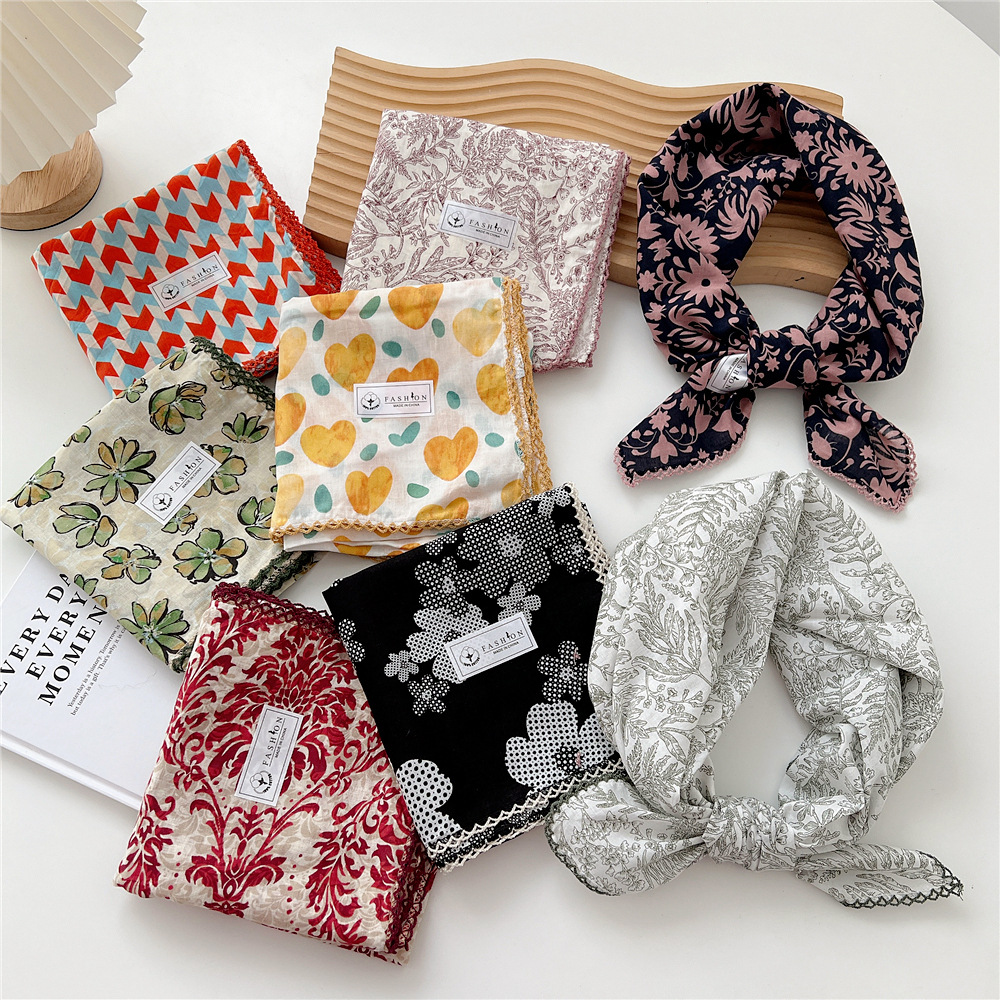 68*68 cm imprimé coton lin fleur carré écharpe femmes printemps été mode Bandanas sac chapeau tête cheveux châle enveloppes accessoires