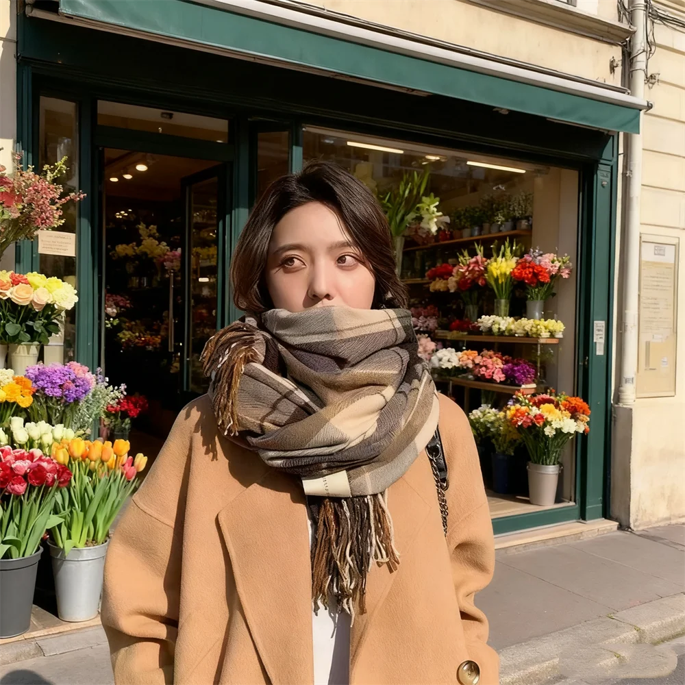 2025 nouveau épais chaud hiver écharpe conception imprimer femmes châle dame enveloppement gland foulards tricoté hommes Foulard couverture 200*50 CM