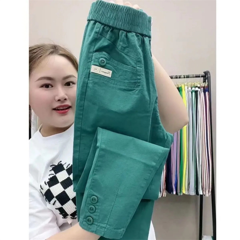 Femmes coton lin Harun pantalon printemps été nouvelle mode taille haute tout-Match mince pantalons décontractés femme neuf points pantalon dames