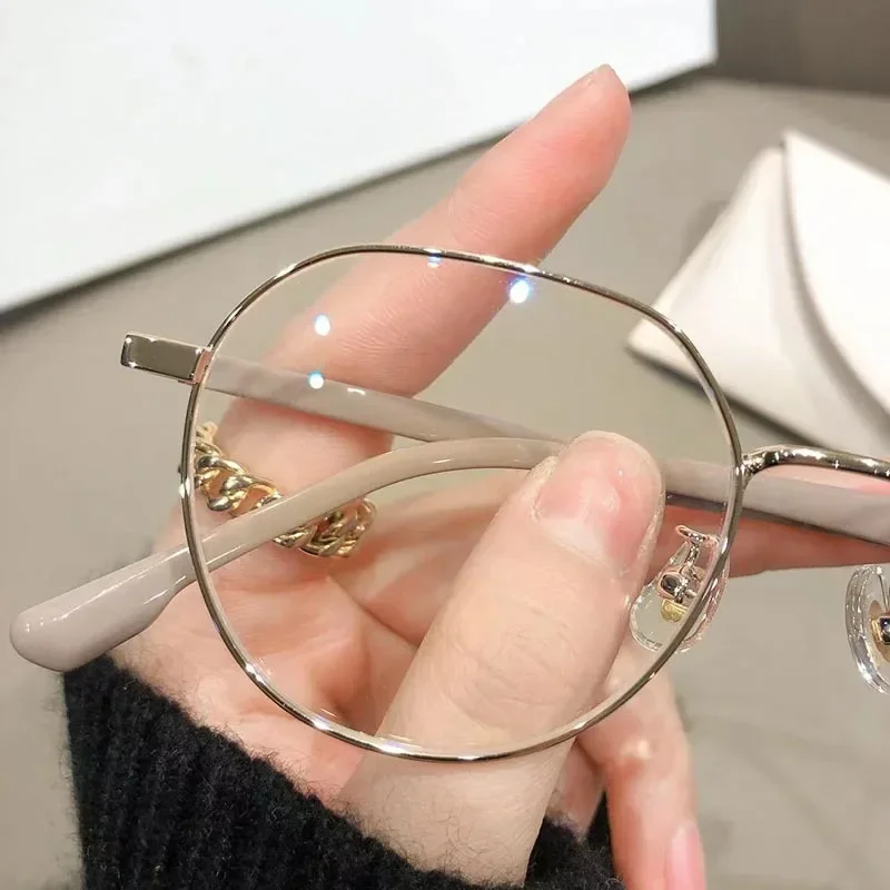 Femmes dames cadre en métal lumière bleue lunettes myopes mode ronde haute définition lunettes intérieure extérieure lunettes de vue de près