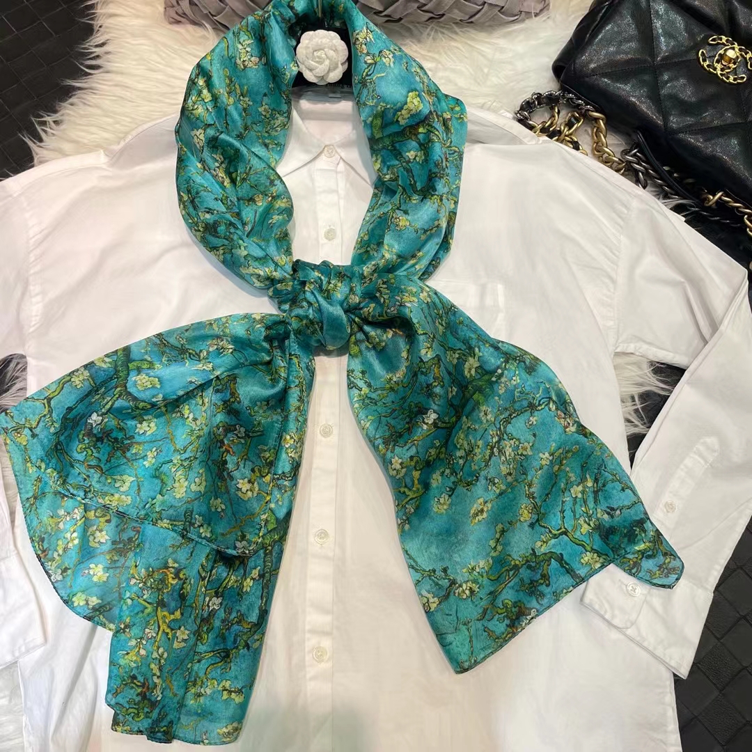 100% foulard en soie de mûrier châle marque prune Bossom Design bleu vert été plage châles en soie écharpes automne hiver cou foulard
