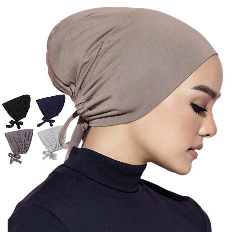 1PC Bonnet intérieur ajustable, nouveau bonnet élastique uni doux en modal, sous-hijab musulman, accessoires de mode pour femmes