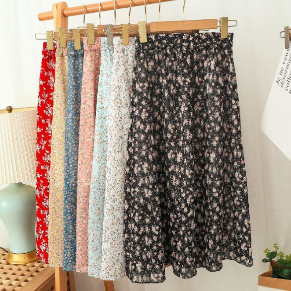 Femme jupe 2025 été nouveau coréen Ins mode tempérament doux Vintage Floral mince polyvalent taille haute femme jupe