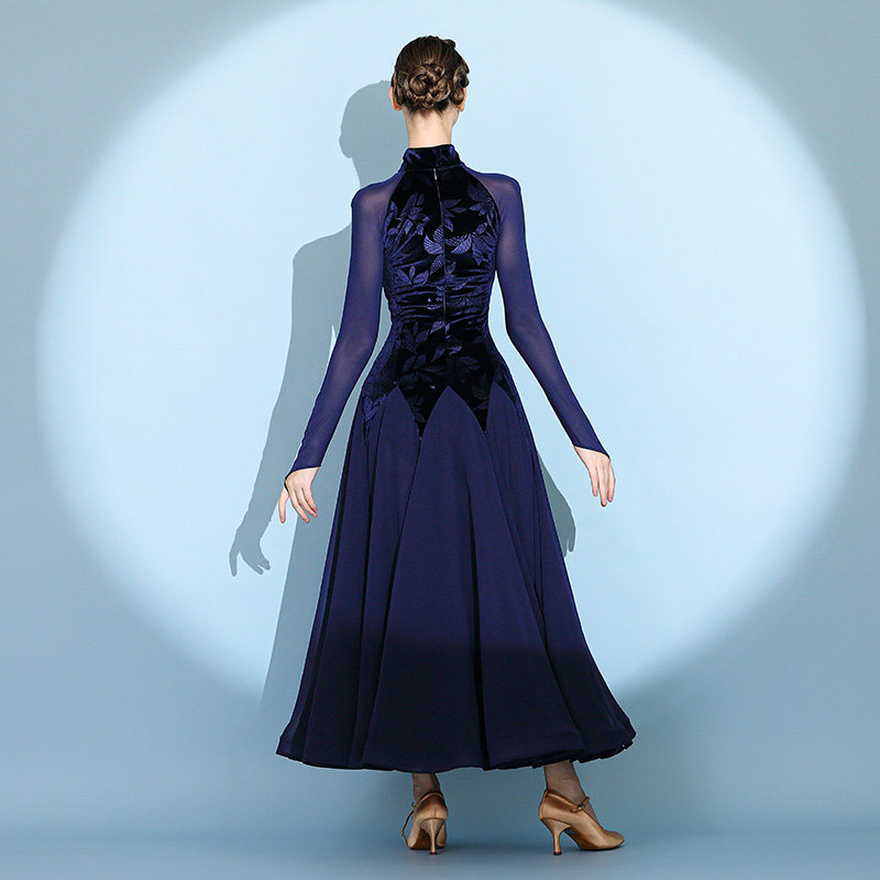 Robe de danse moderne imprimée en velours 2124, robe de performance pour femmes pour la danse de salon, la valse et les spectacles sur scène
