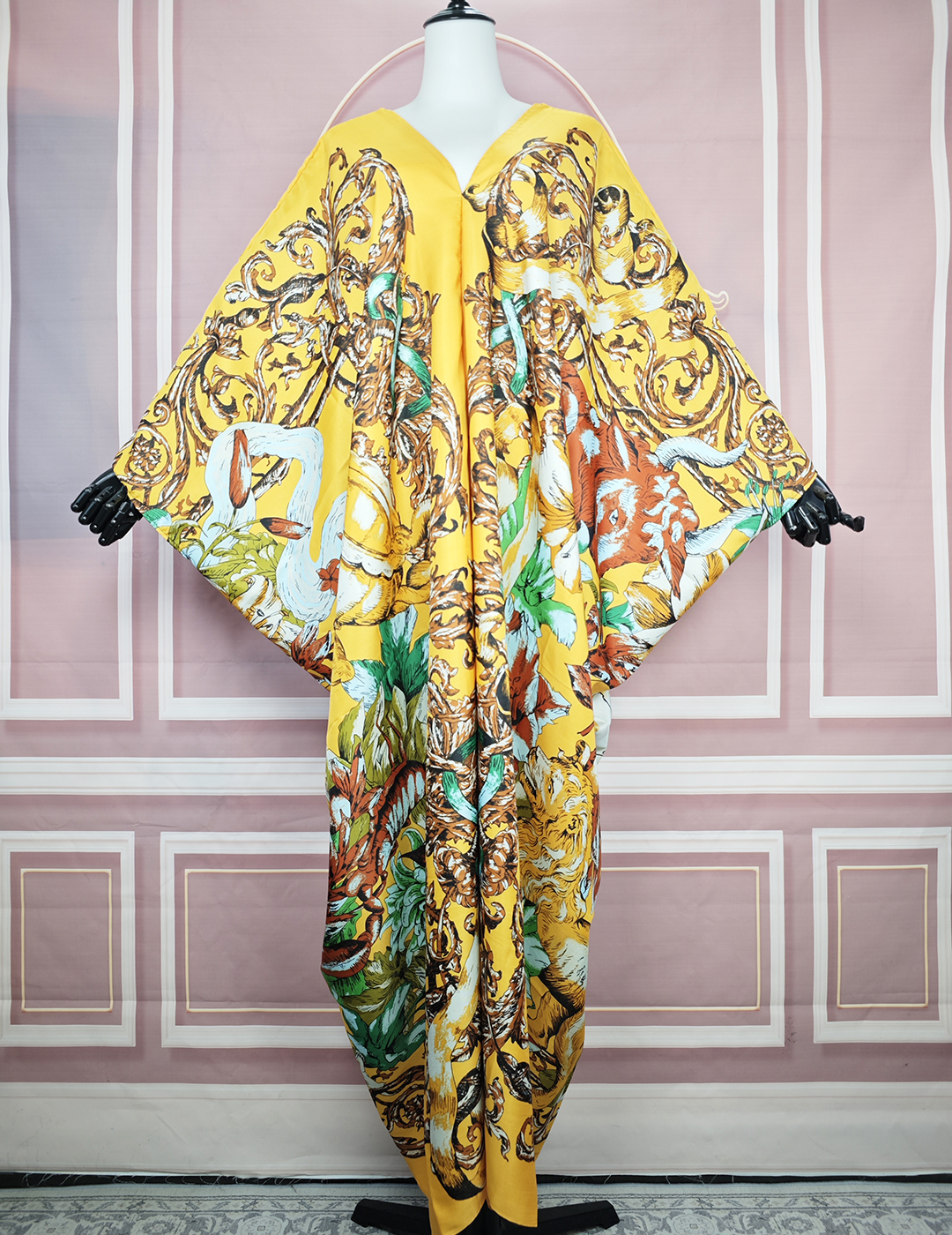 Vêtements de plage d'été robe caftan ample élégant imprimé femmes musulmanes Boho col en v soie robe Maxi femme africaine Streetwear Abaya