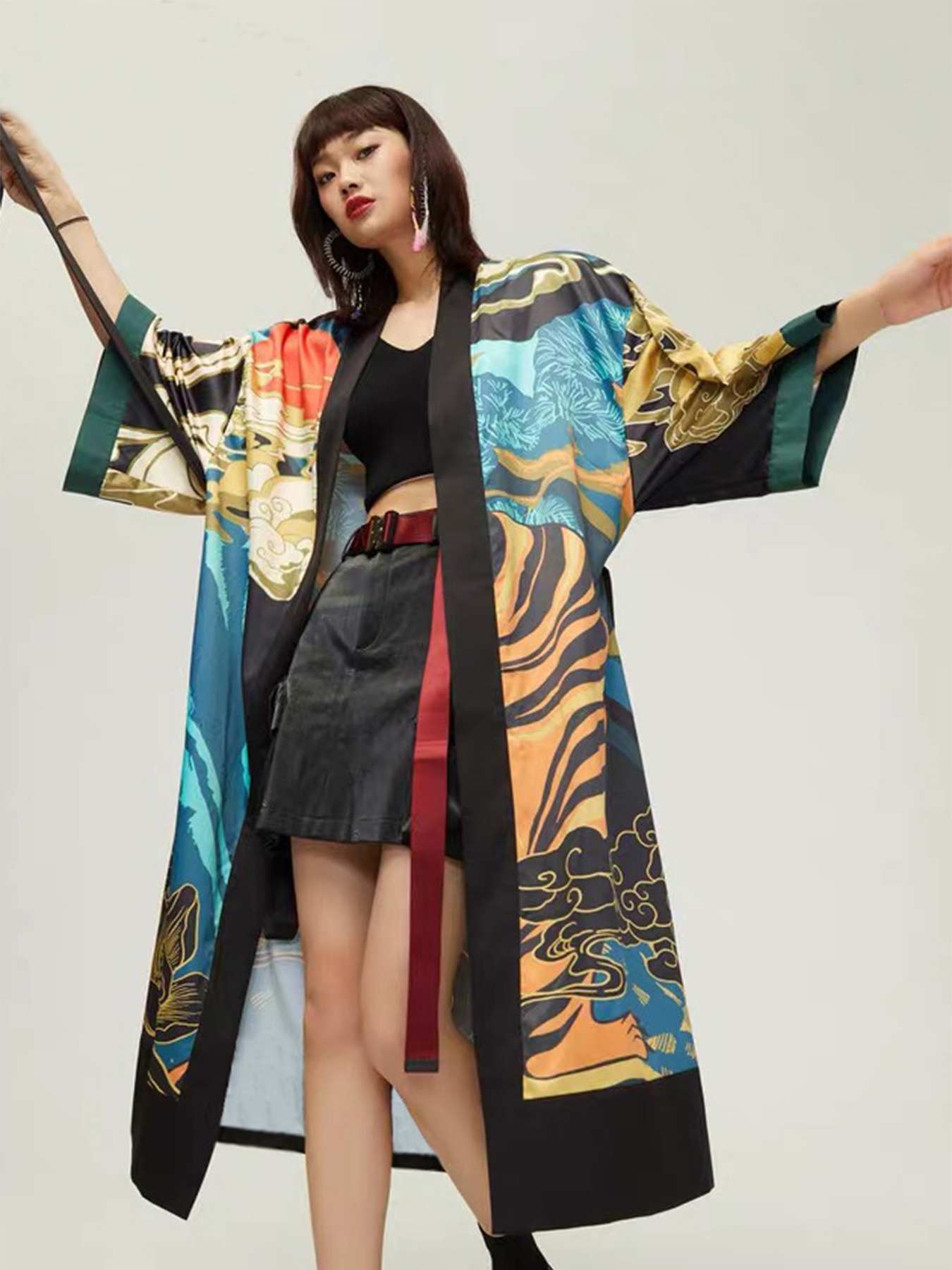 Cardigan Kimono Design tigre Oriental, Vintage, d'inspiration chinoise, manches longues, coupe ample, style Boho Chic, vêtements d'extérieur