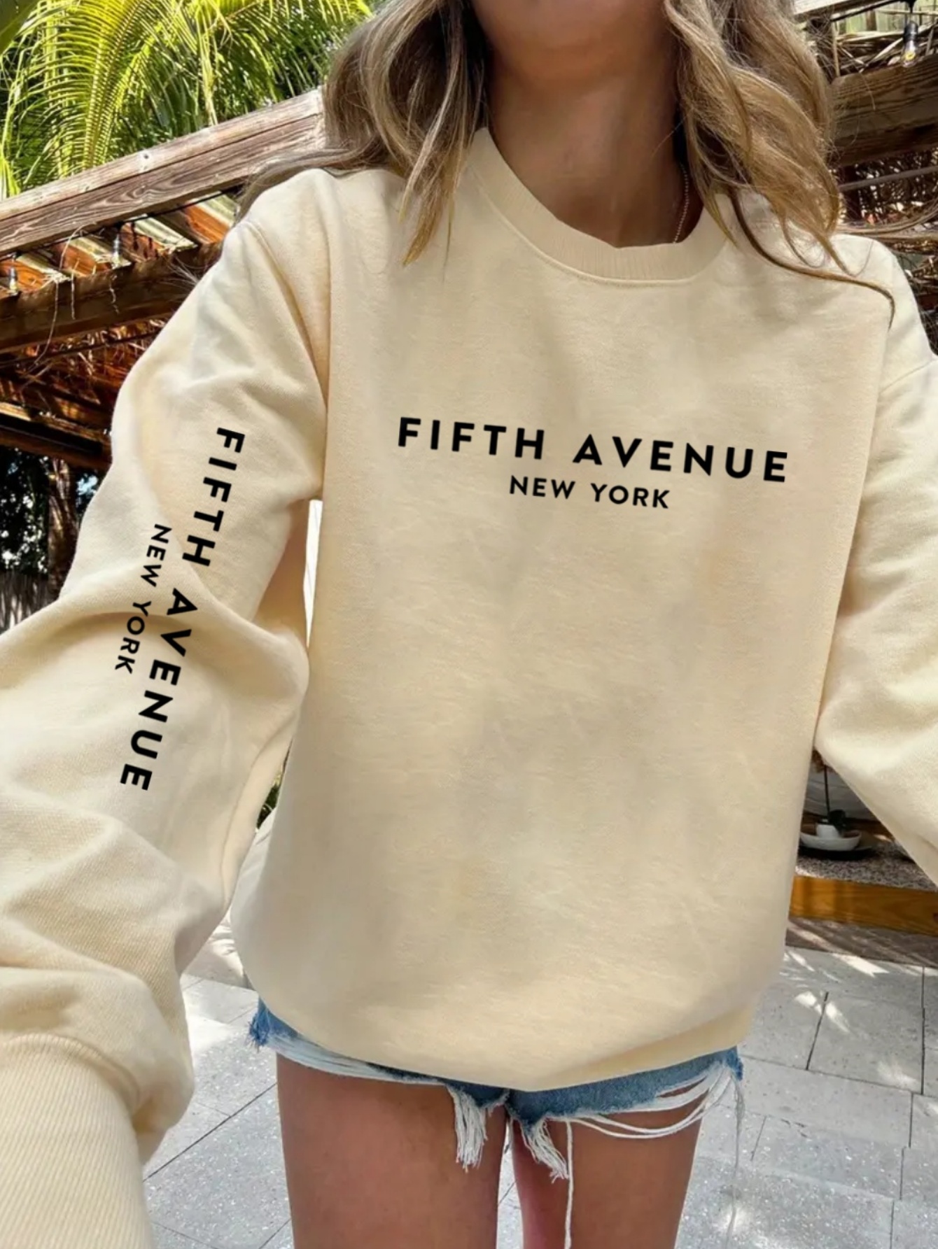Sweat-shirt décontracté pour femme à col rond avec imprimé lettres, marque tendance, manches longues, motif imprimé, adapté à toutes les saisons