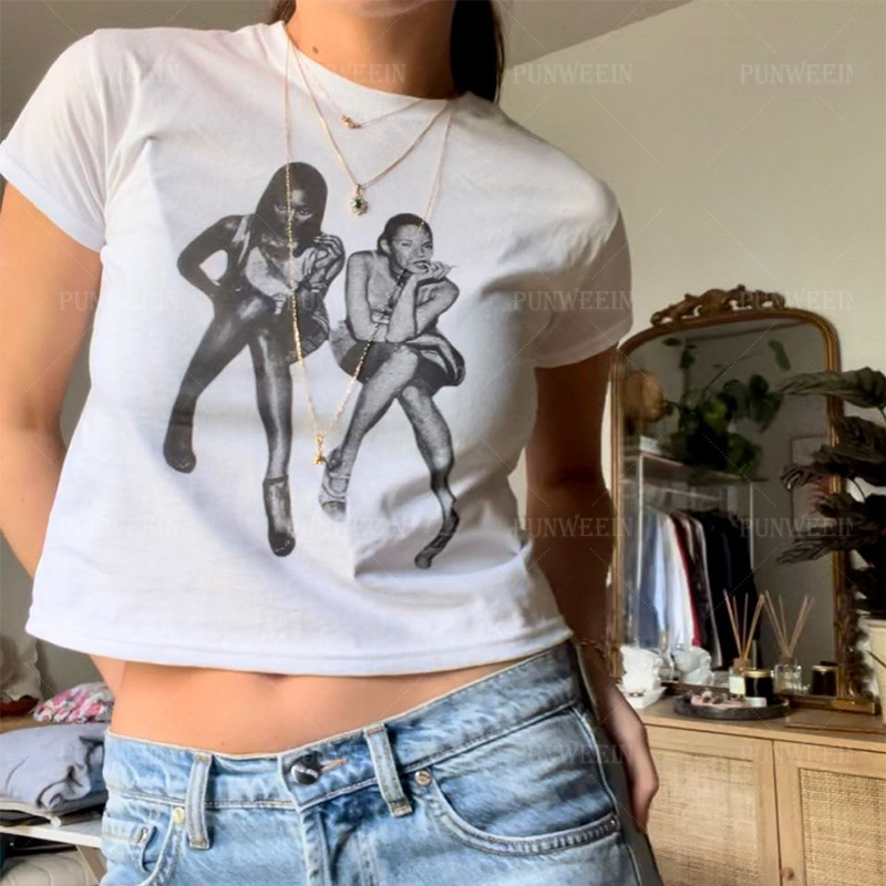 High Street été Sexy hauts femmes Streetwear Goth haut court à manches courtes maigre bébé t-shirts Vintage imprimé Y2K hauts décontracté fille t-shirt