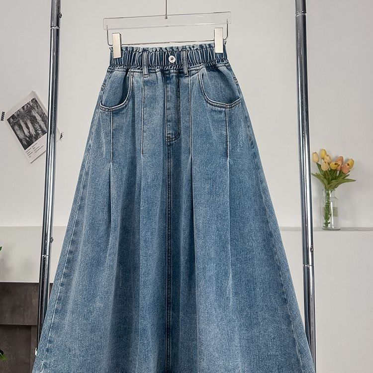 Jupes en jean pour femmes, mi-longues, coupe trapèze, taille élastique, ajustées, boutonnées, élégantes, style Y2K, streetwear, décontractées, pour le travail, été 2026