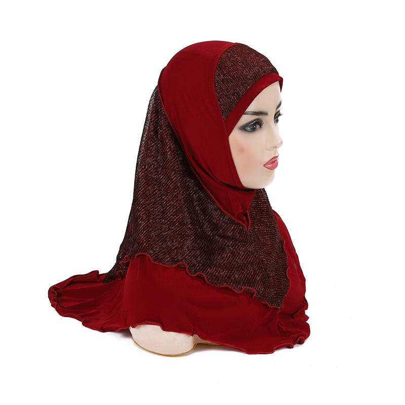 Foulard hijab musulman pour adultes ou grandes filles, taille moyenne 70x60cm, foulard islamique, chapeau amira à enfiler, H076