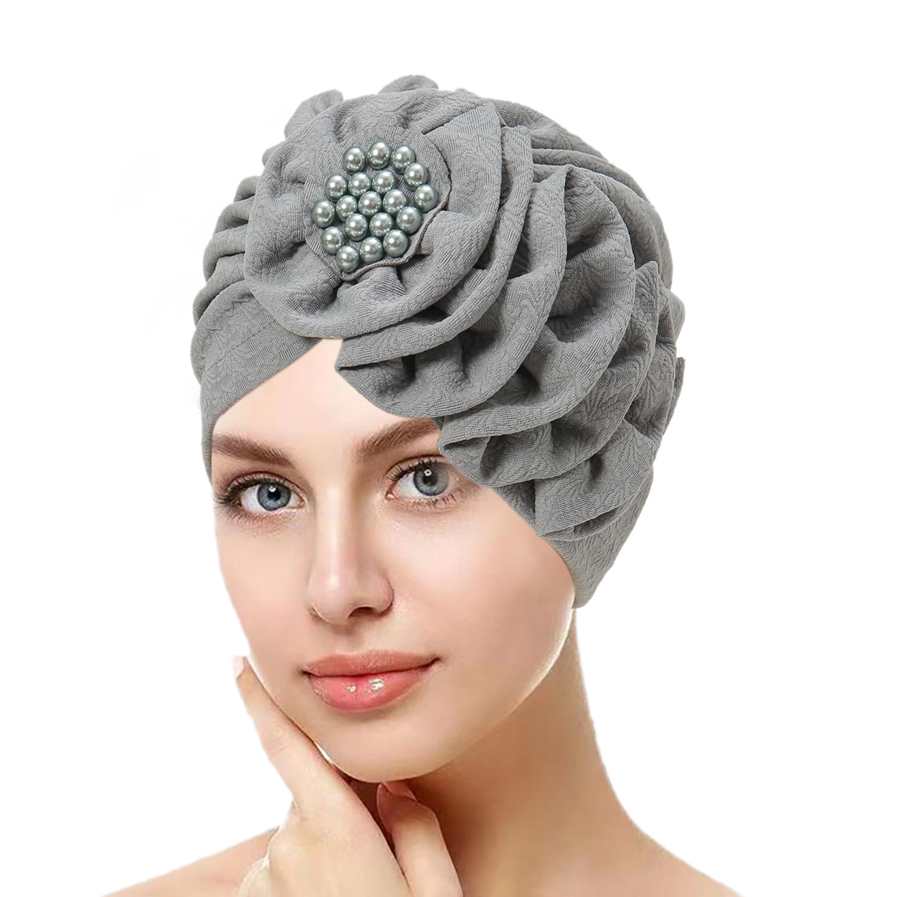 Casquettes Hijab musulmanes à fleurs de couleur unie, couvre-chef à perles pour femmes, couvre-chef à la mode pour Ramadan, Turban
