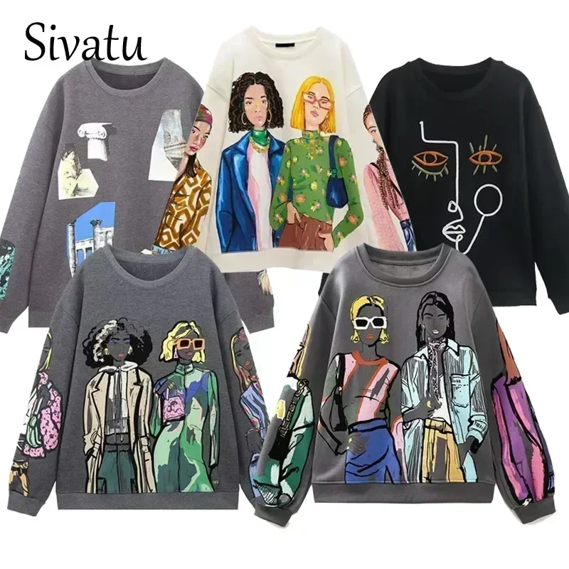 Sweat-shirt à capuche pour femmes, nouvelle mode, imprimé de beauté pour filles, décontracté, col rond, Chic, 2024