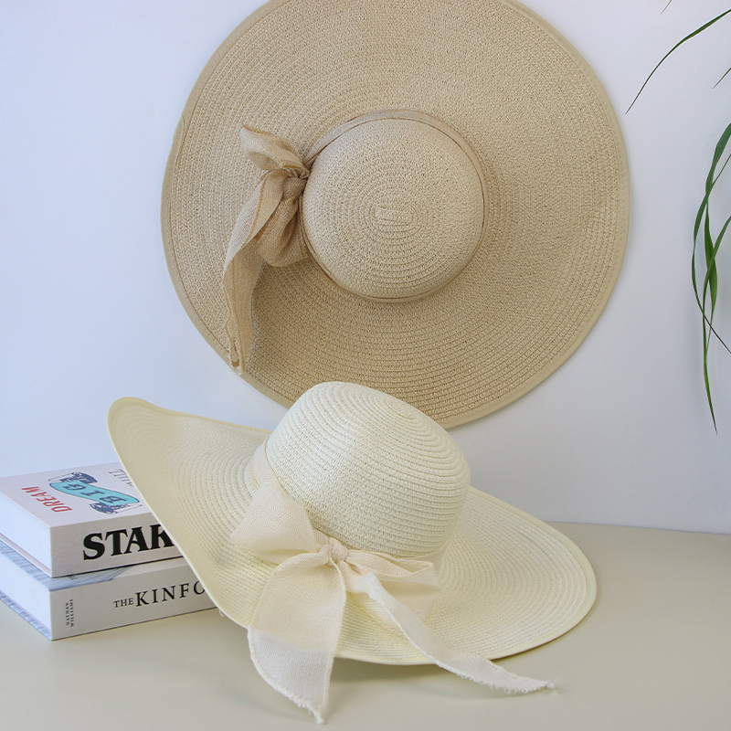 Chapeau de paille d'été pour femme avec nœud, large bord souple, style Panama, pliable, pour la plage et l'extérieur