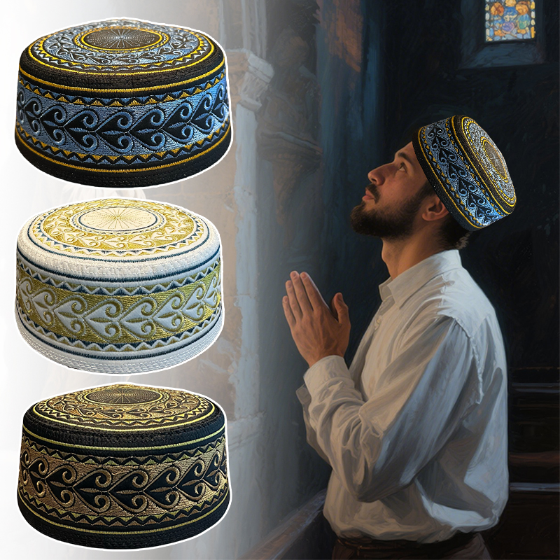 55-60 nouveaux hommes musulmans chapeau de prière coton broderie arabie saoudite chapeau islamique musulman Turban casquette juive hommes foulard vêtements