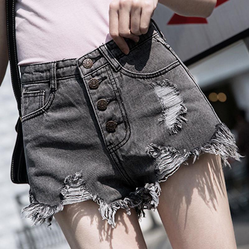 Short en Jean déchiré à taille haute pour femme, vêtement décontracté, Sexy, mode Vintage, grande taille, coréen, été, 2021