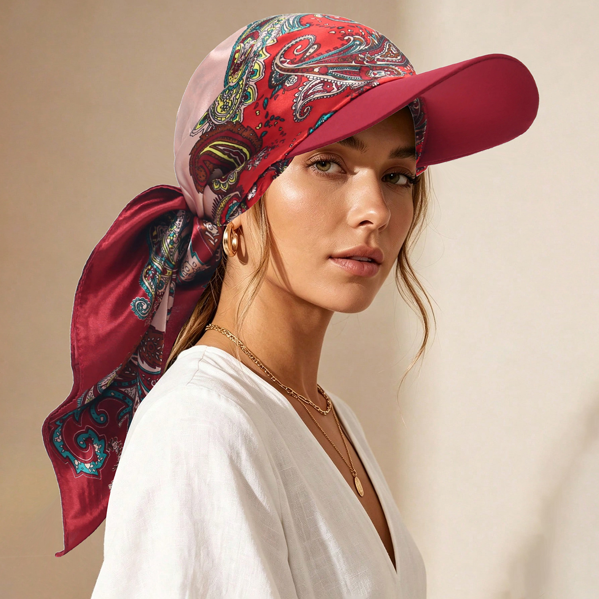 Hijab musulman pour femme, foulard à bords à nouer soi-même, chapeau de soleil, bonnet de chimiothérapie, protection solaire, idéal pour la plage et les vacances