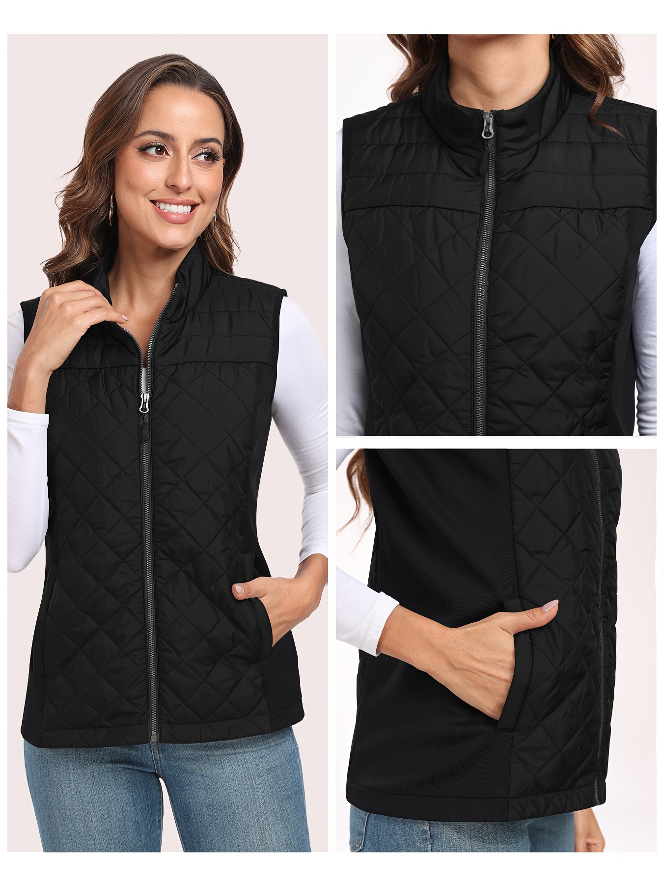 Débardeur sans manches matelassé pour femme, veste d'extérieur, col montant, fermeture éclair, gilets légers, tenues de printemps, d'automne et d'hiver