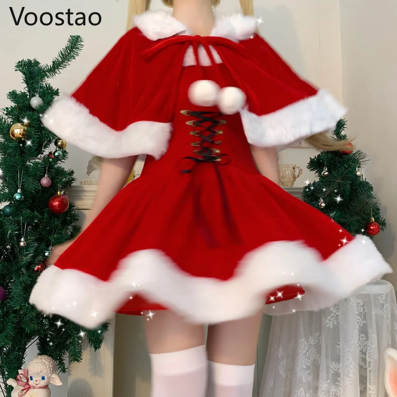 Robe châle rouge de Noël pour femme, patchwork en peluche douce, mini robe de soirée mignonne, robe Kawaii Everak, robe de proximité pour femme, automne et hiver