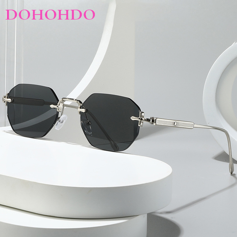 Lunettes de soleil polygonales sans monture en métal de luxe pour femmes et hommes, design tendance, lunettes de voyage, de conduite, de pêche, lunettes de soleil UV400, Gafas
