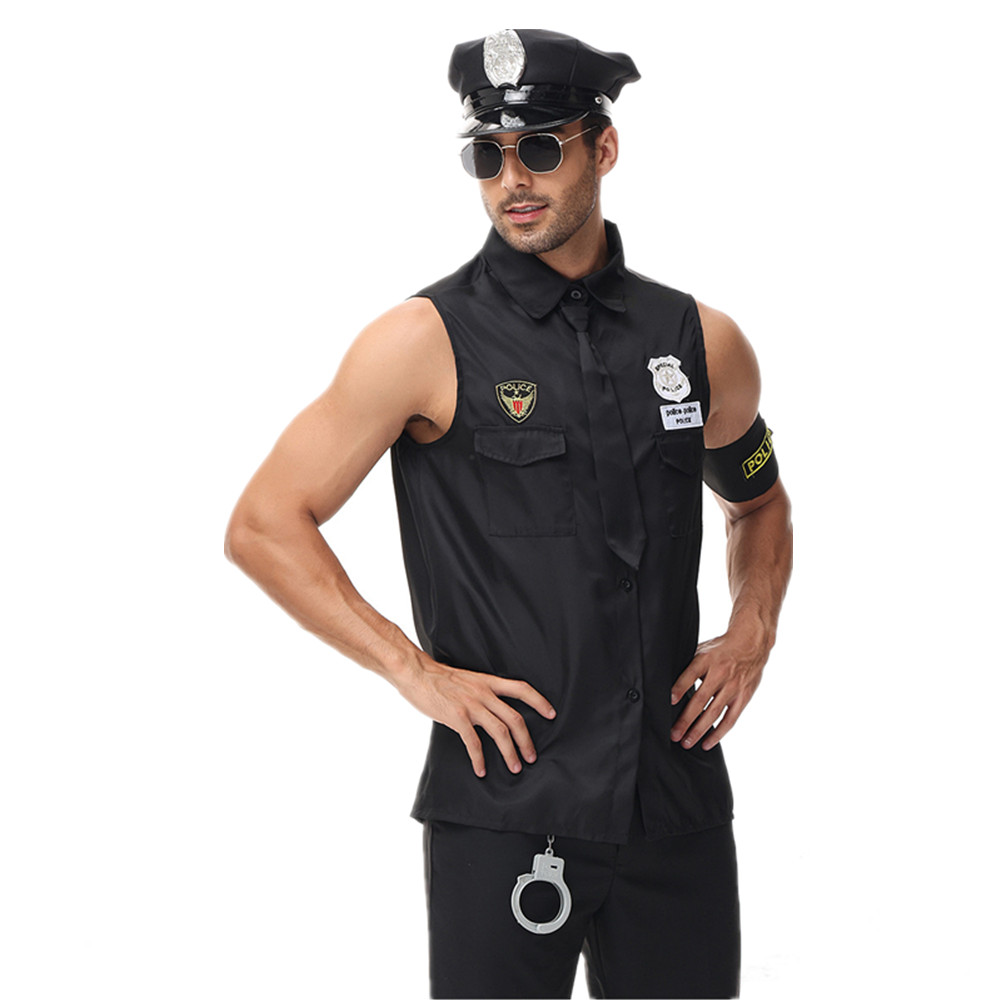 Costumes d'Halloween pour hommes, uniforme de Police, haut pourim, fête de carnaval, Cosplay, vêtements fantaisie pour officier de police