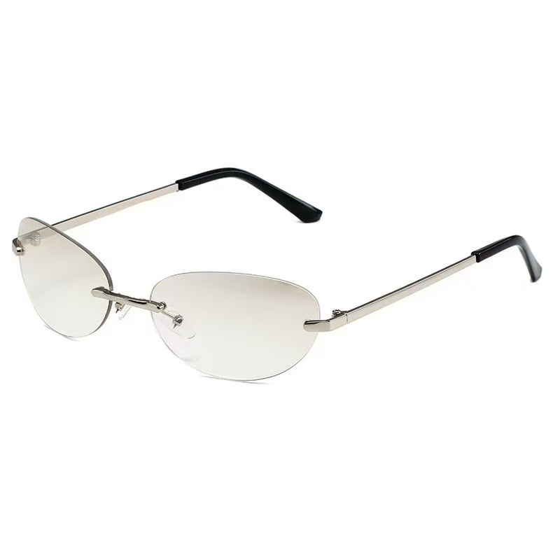 Lunettes de soleil œil de chat tendance sans monture, ovales, pour hommes et femmes, protection UV400, pour la conduite, style Y2K, verres dégradés sans cadre