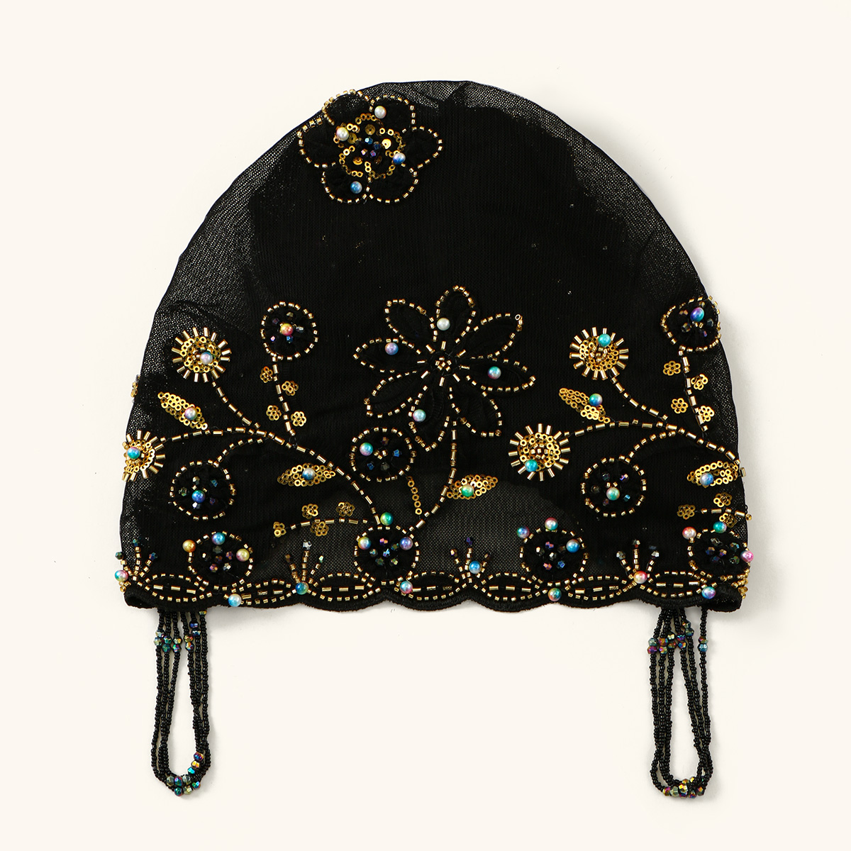 Chapeau de perles en dentelle musulmane, casquettes en tissu maille, Tube de perles associé à un fil de diamant acrylique, chapeau brodé pour femmes arabes de dubaï