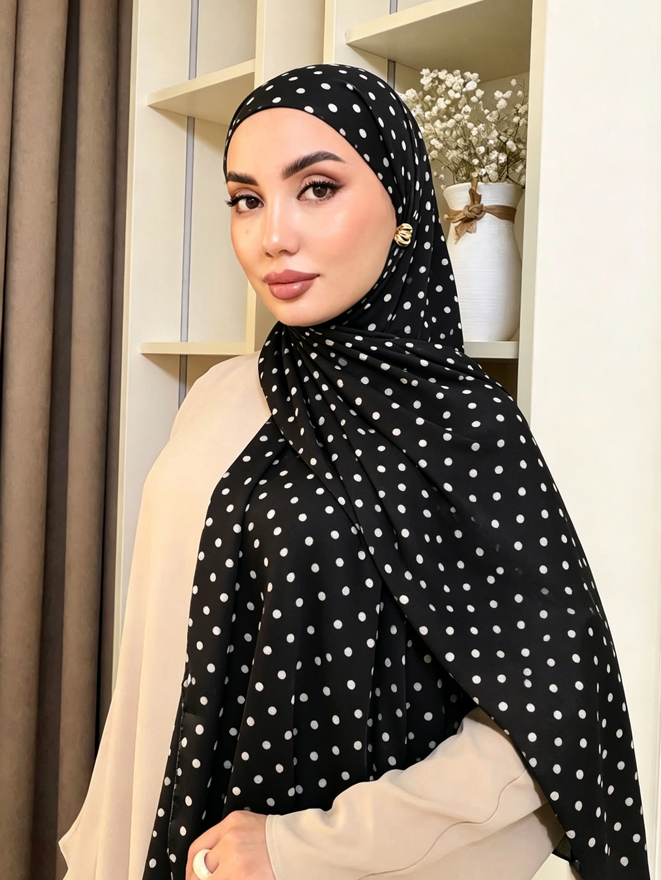 Hijab en mousseline à pois, doux et léger, pour femmes musulmanes, hijab instantané, foulard pour la tête