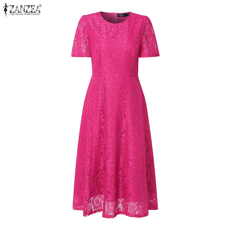 Robes de soirée brodées élégantes pour femmes ZANZEA – Robe d'été en dentelle patchwork élégante à manches courtes et découpes, idéale pour le travail ou les loisirs 2026