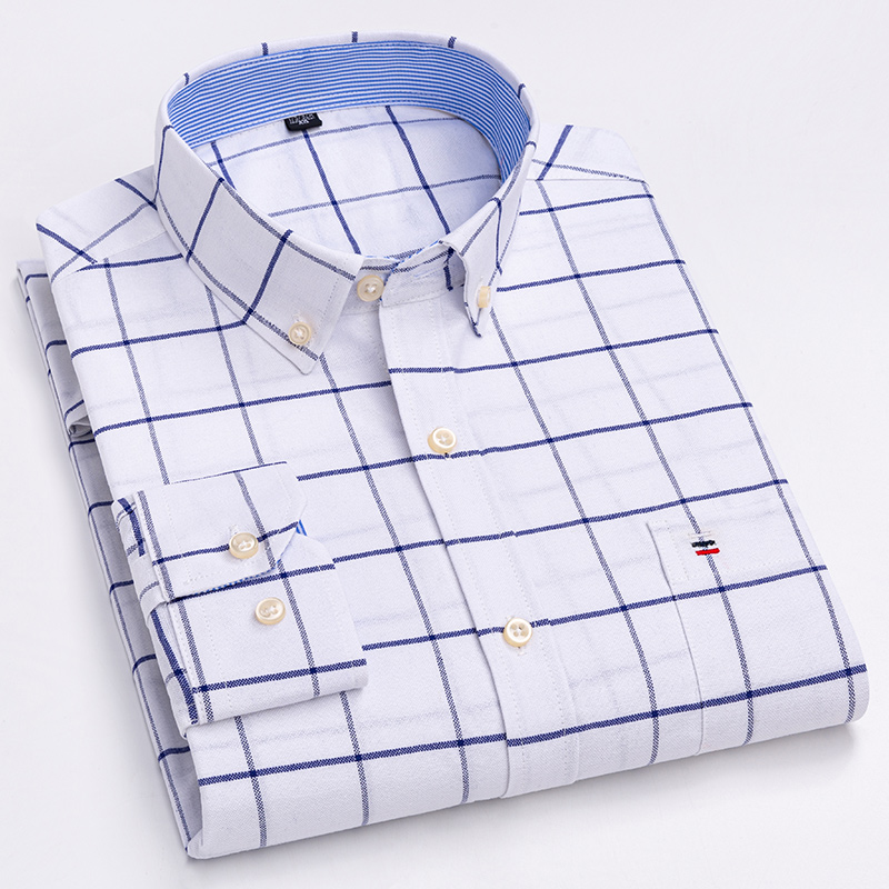 Chemises pour hommes en coton 100% de grande taille 7XL, chemise Oxford unie de qualité, coupe ample, manches longues, coupe ajustée, hauts rayés et à carreaux