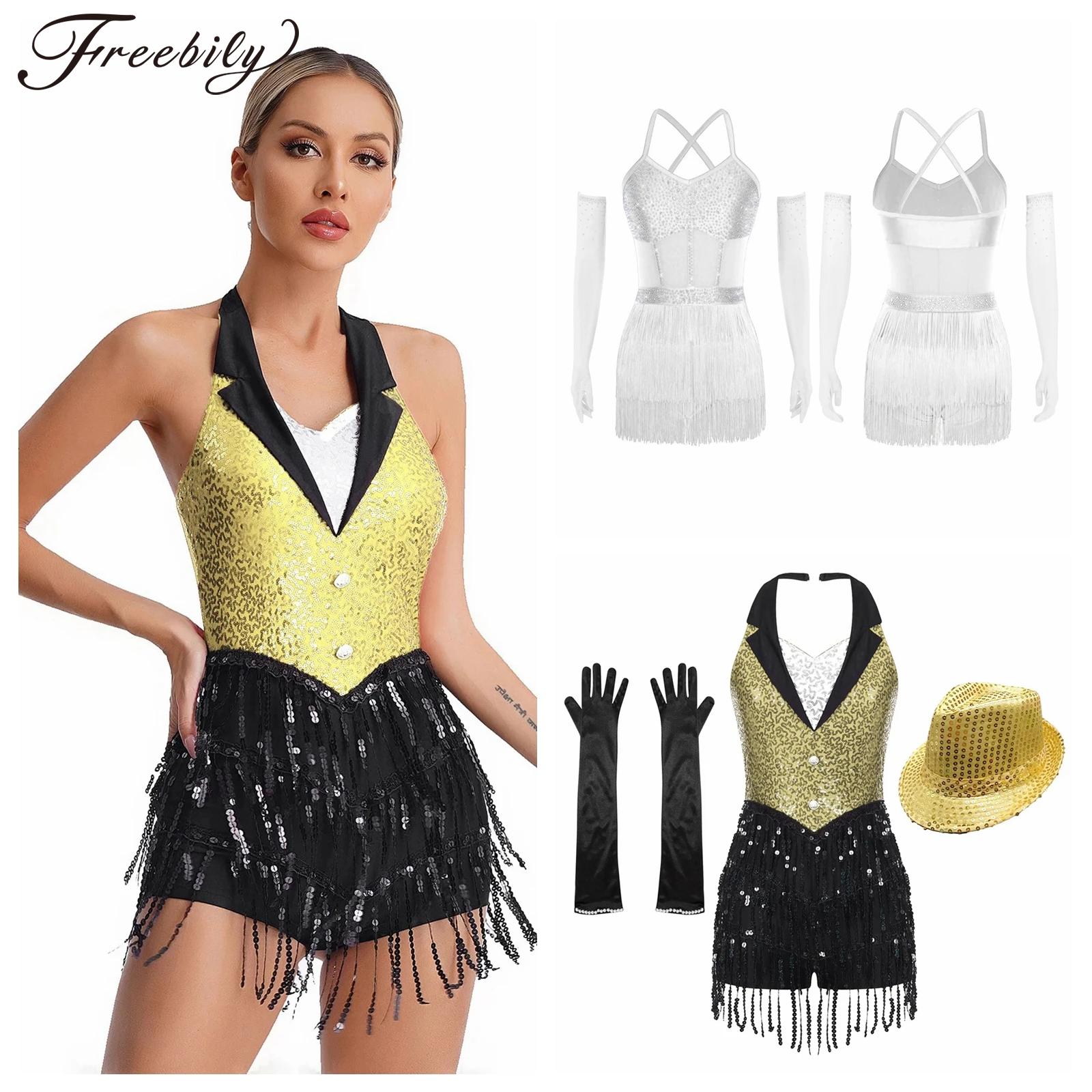 Robe justaucorps de danse latine à franges pour femmes, Costumes de danse Jazz, ensembles de vêtements de danse pour adultes, paillettes brillantes, Tango Salsa, body de danse