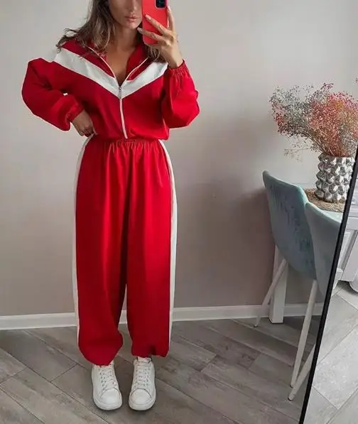 Tenues décontractées pour femmes, ensembles deux pièces, cardigan sport à manches longues contrastées et pantalon, ensemble de style streetwear pour vêtements féminins