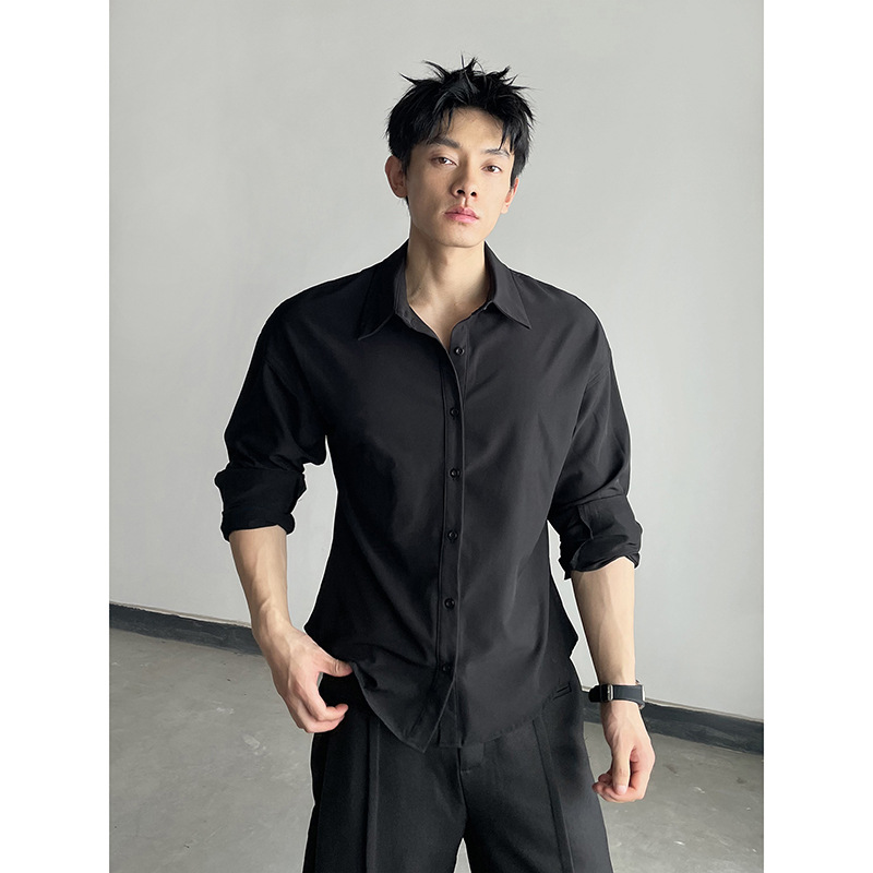 Chemises à manches longues pour hommes de style coréen, noires, décontractées, unies, surdimensionnées, respirantes, amples, vêtements masculins Harajuku