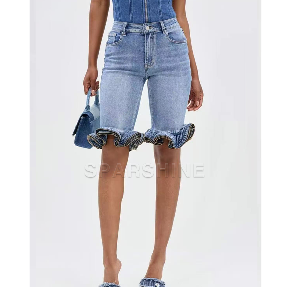 Shorts en jean décontractés taille haute pour femme, tendance, déchirés, à ourlet ondulé, coupe slim, style streetwear, amincissants