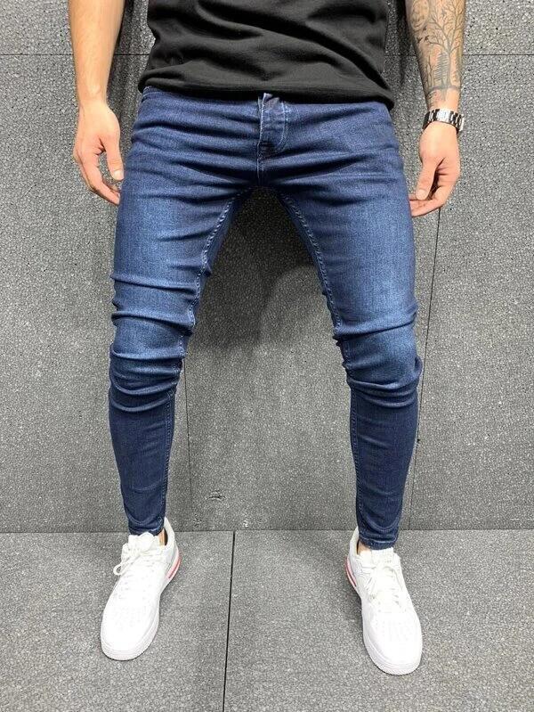 Haute qualité Stretch élastique jean moulant hommes européen américain classique solide lavé Denim pantalon décontracté pantalons Hombre Joggers