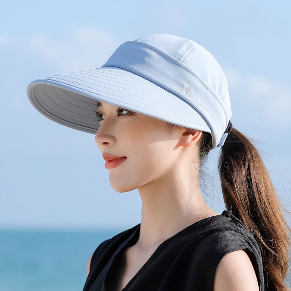 Chapeau de soleil d'été décontracté à large bord pour femmes, Protection UV, pliable, haut vide, queue de cheval, casquette de plage détachable et réglable