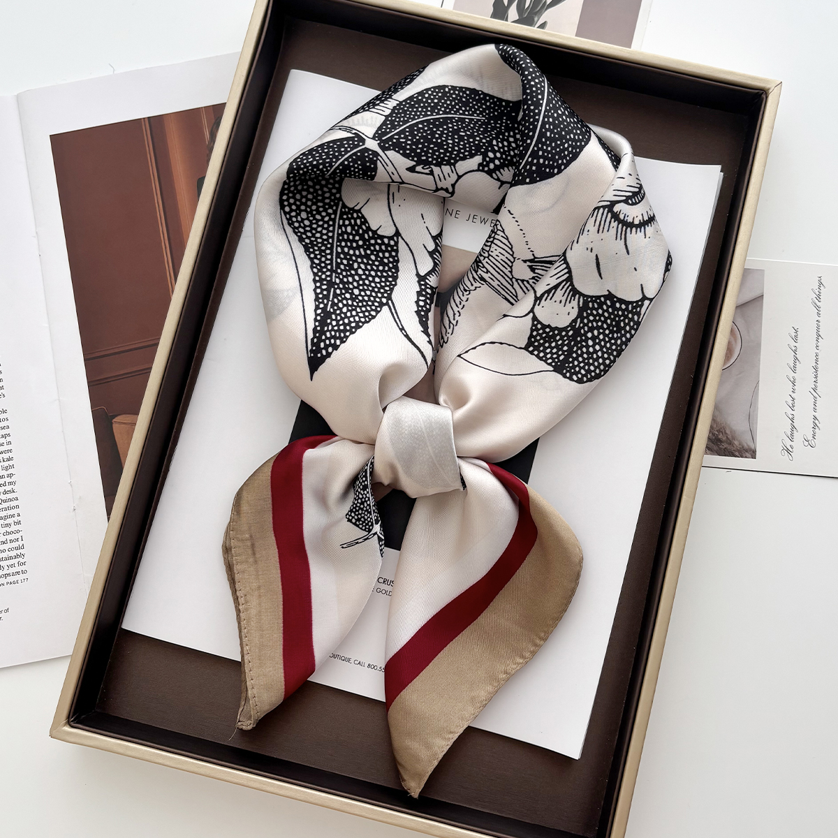 Écharpe carrée de luxe à imprimé floral pour femme, foulard en satin doux, bandeau pour cheveux, ruban, bandana