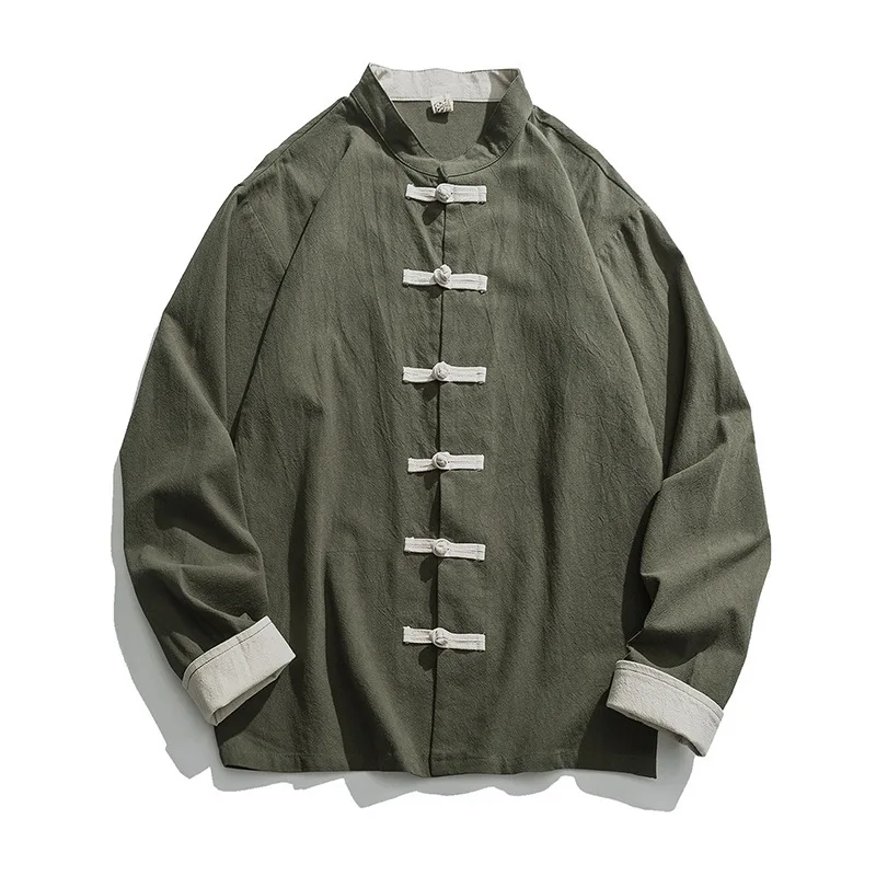 Veste Kimono en lin pour hommes, vêtements chinois traditionnels, haut Hanfu à manches longues, chemise Kung Fu imbibée de Tang, manteau Cardigan M-5XL, nouveau, 2020