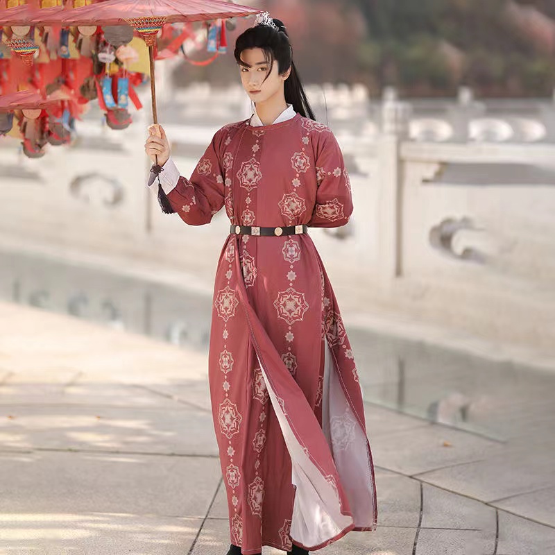 Robe à col rond de la dynastie Tang pour hommes et femmes, vêtements traditionnels chinois, ensemble de cosplay Hanfu, érudit, impression douce, original