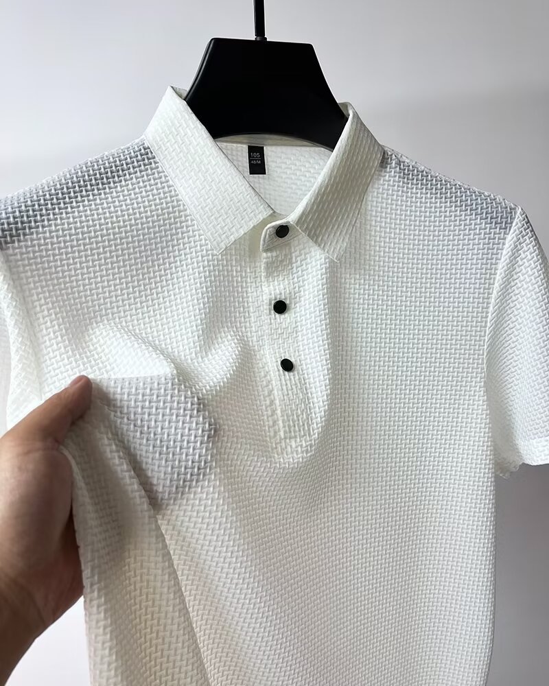 Polo en soie glacée XL-5XL pour homme, T-shirt d'été à manches courtes, col revers, décontracté, respirant, haut simple
