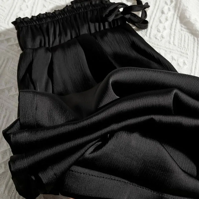 Pantalon large taille haute pour femme, injPants en satin, vintage, proximité, wstring, décontracté, droit, haute qualité
