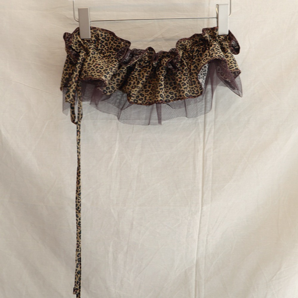 Hip-hop imprimé léopard hanche écharpe jupe chemise Extender doux bord à volants ceinture maille Y2K couche tenues ceinture
